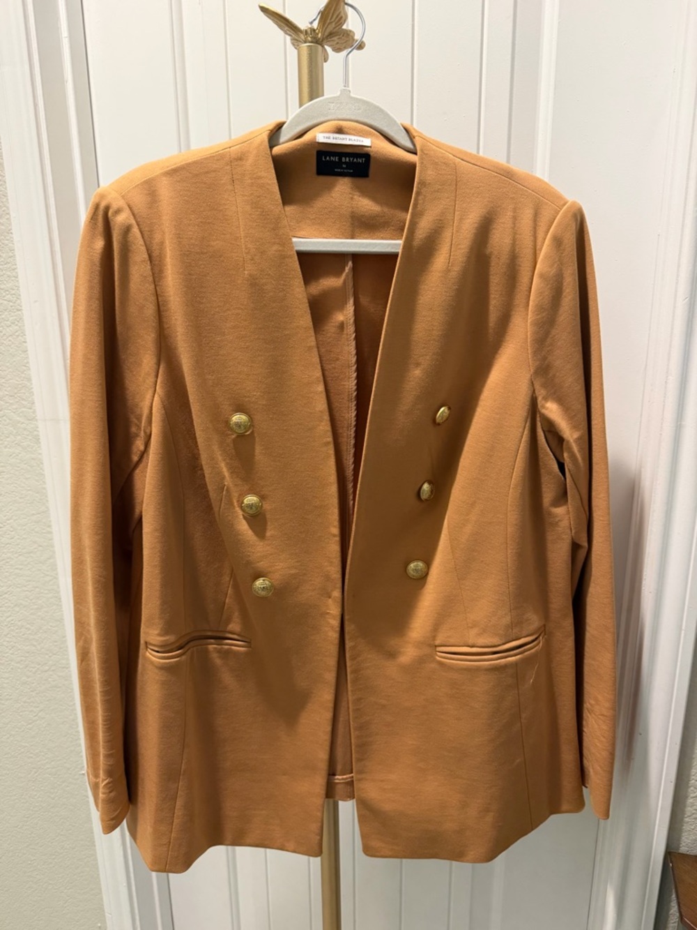 Lane Bryant Double-Breasted Camel/Tan Blazer with Gold Buttons